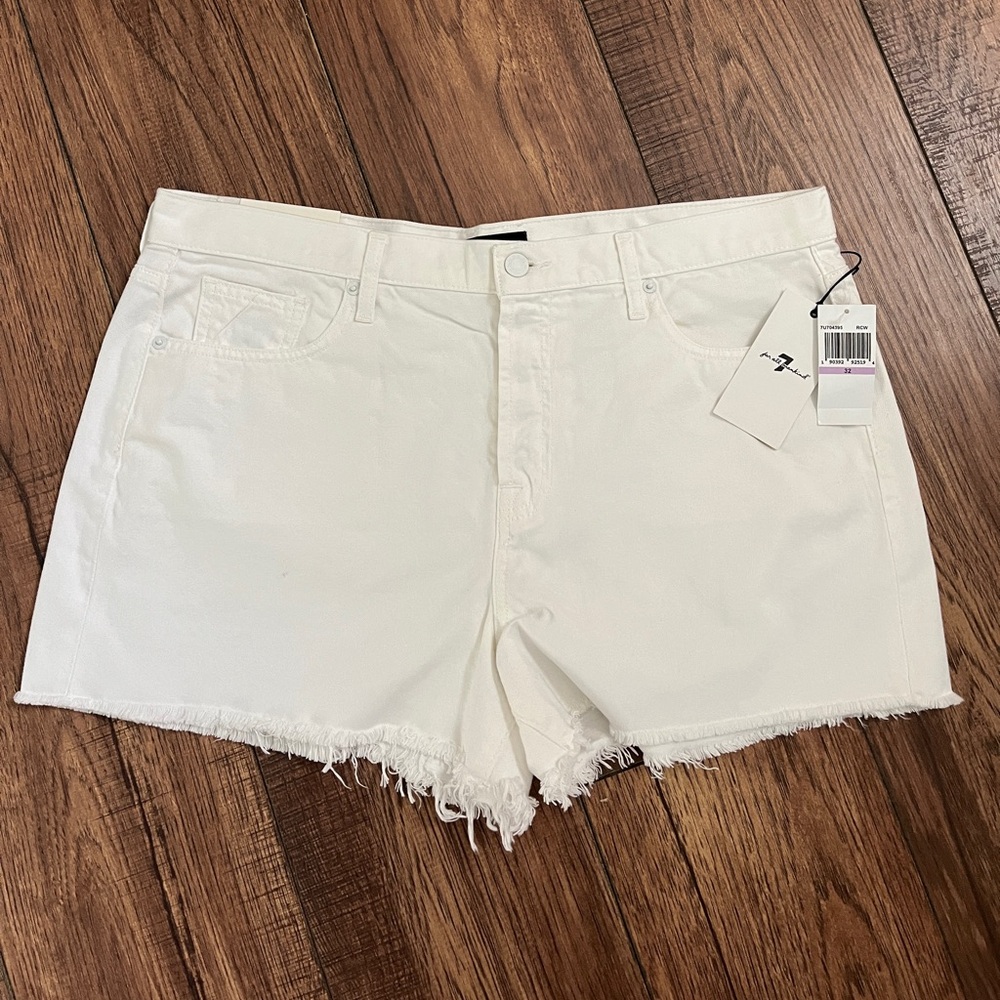 7 for All Mankind, Monroe Shorts, White, Button Fly